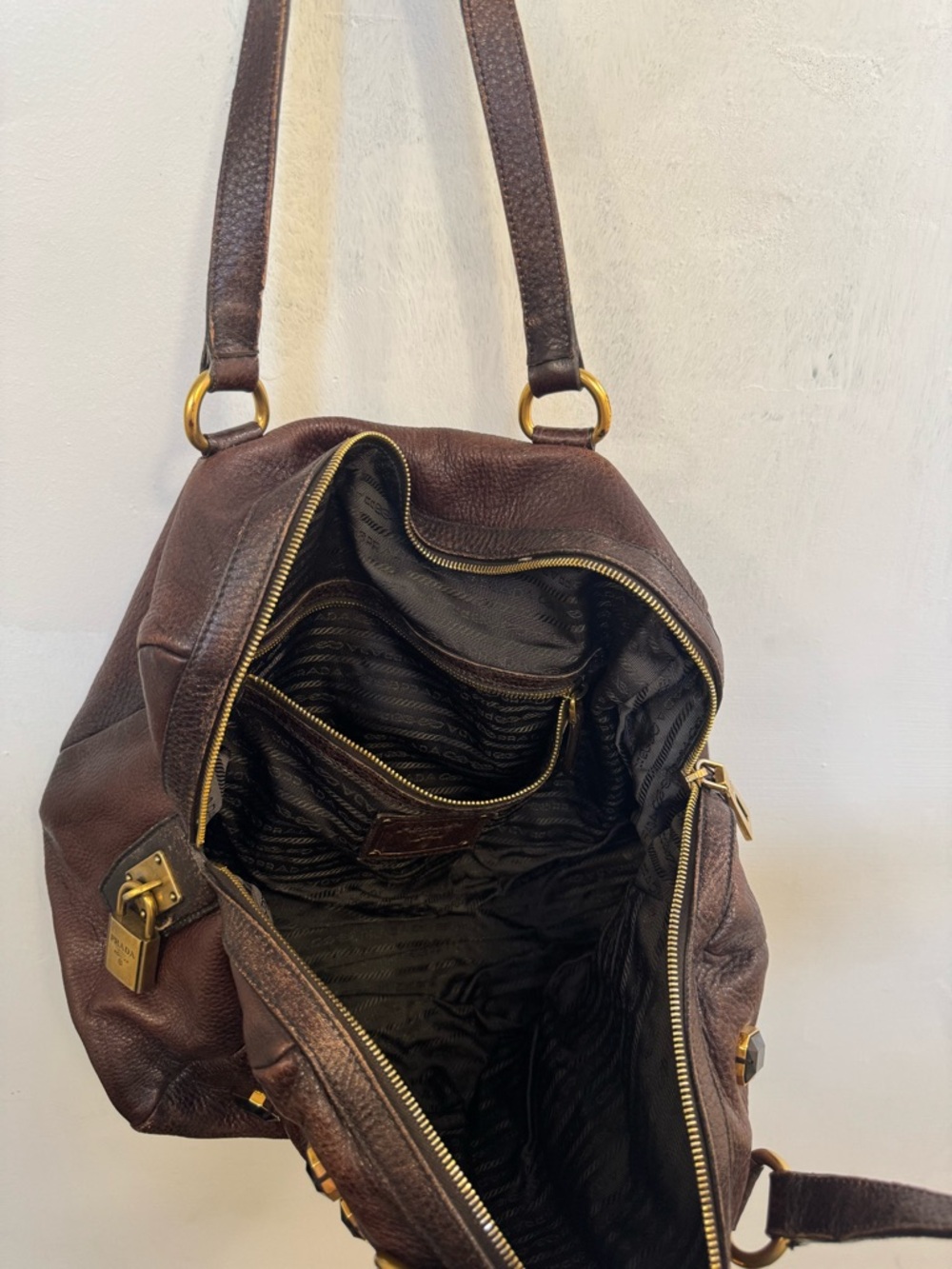 Prada Vitello Daino Jeweled Leather Tote - Brown - Picture 5 of 5